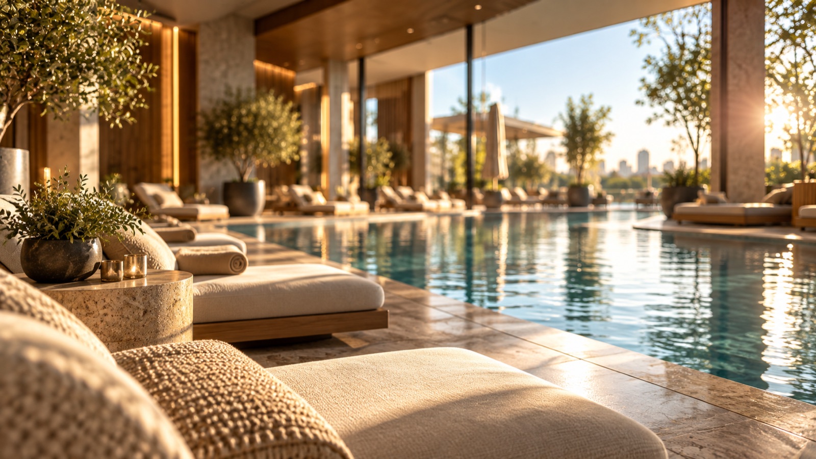 Zona de piscina y spa de un hotel